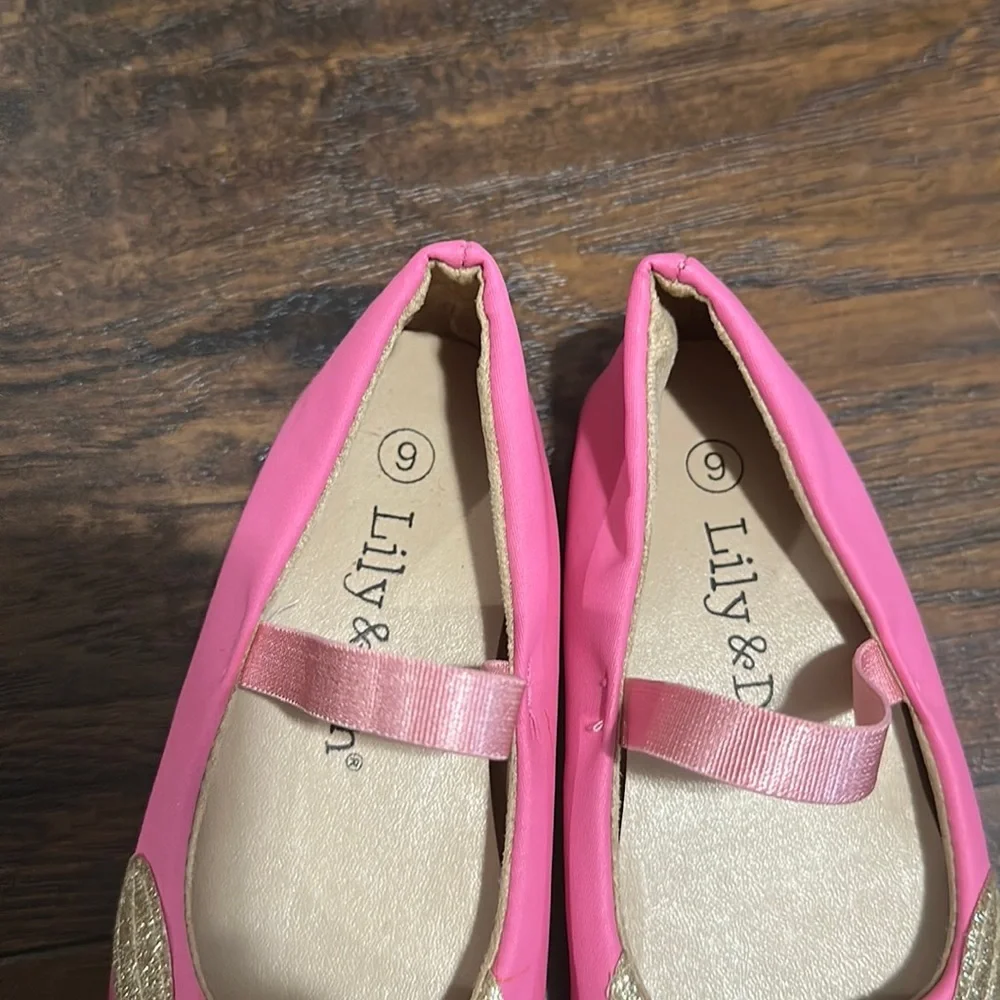 Lily & Dan Little Girls Pink Glitter Flower Ballet Flats Dress Shoes Size 9